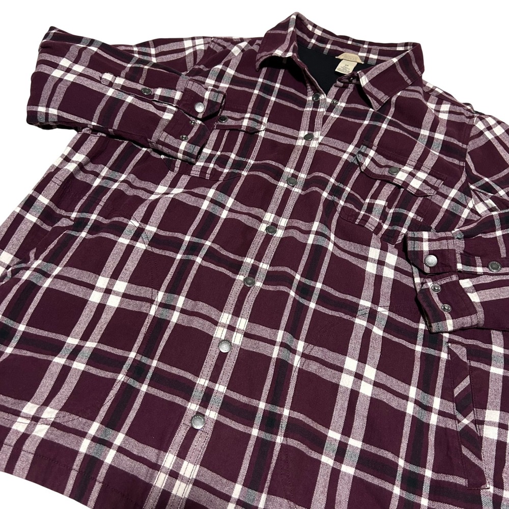 Duluth Flannel Shacket Women 2X Burgundy Fleece Lined Plaid Snap Front